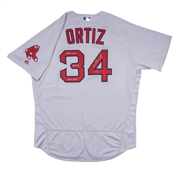 2016 David Ortiz Game Used, Signed & Inscribed Boston Red Sox Road Jersey Photo Matched To 9/22/2016 (MLB Authenticated, Fanatics & Resolution Photomatching